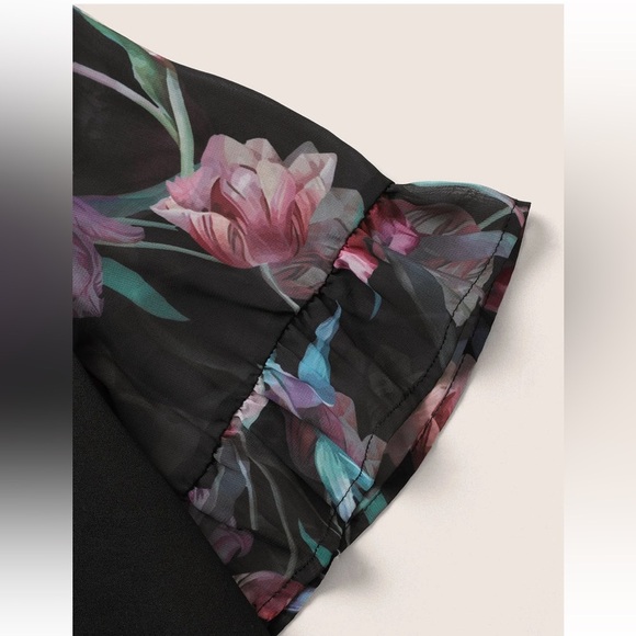 BloomChic Plus Size 3XL Floral Patchwork Mesh Round Neck Flutters T-shirt us22 - Picture 4 of 7